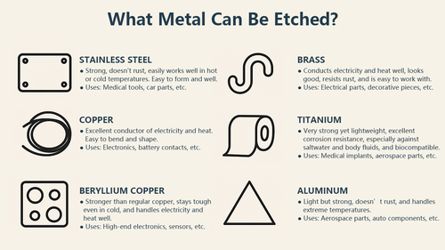 Het laatste nieuws van het bedrijf over Welke metalen kunnen worden geëtst? Een eenvoudige gids voor veelvoorkomende etsbare materialen